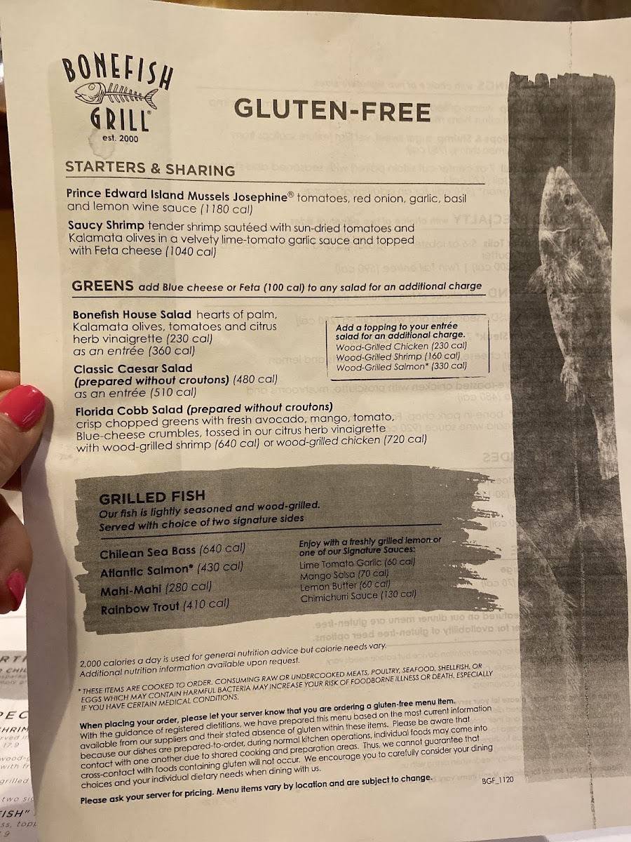 Bonefish Grill gluten-free menu