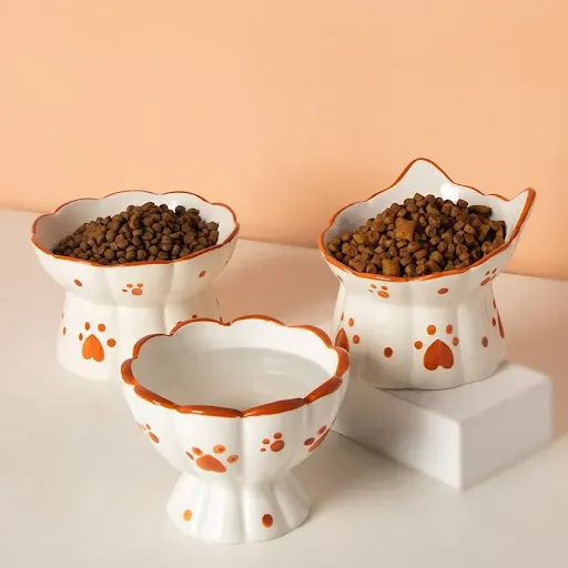 Cat Ceramic Food Bowl Elevated Pet Drinking Eating Feeders Small Puppy Dogs Snack Water Bowls Set Cats Feeding Accessori