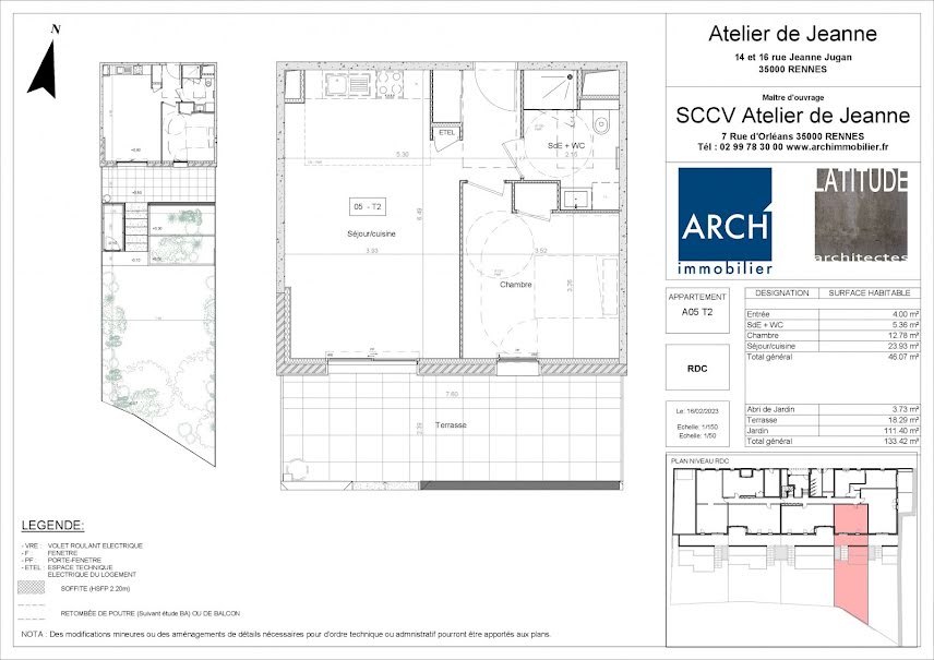 Vente appartement 2 pièces 46.07 m² à Rennes (35000), 292 200 €