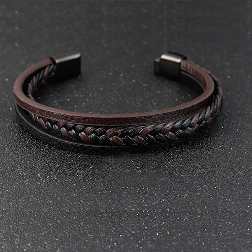 Title 2, Titanium Steel Mens Leather Bracelet Double La...