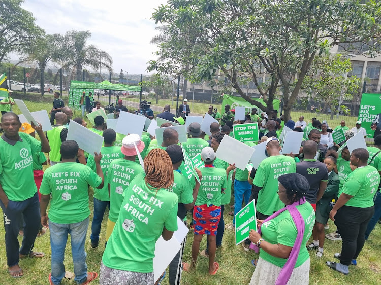 ActionSA supporters outside the Durban high court on Wednesday, where the action was instituted.