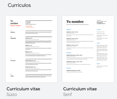 Usá las plantillas de CV de Google Docs