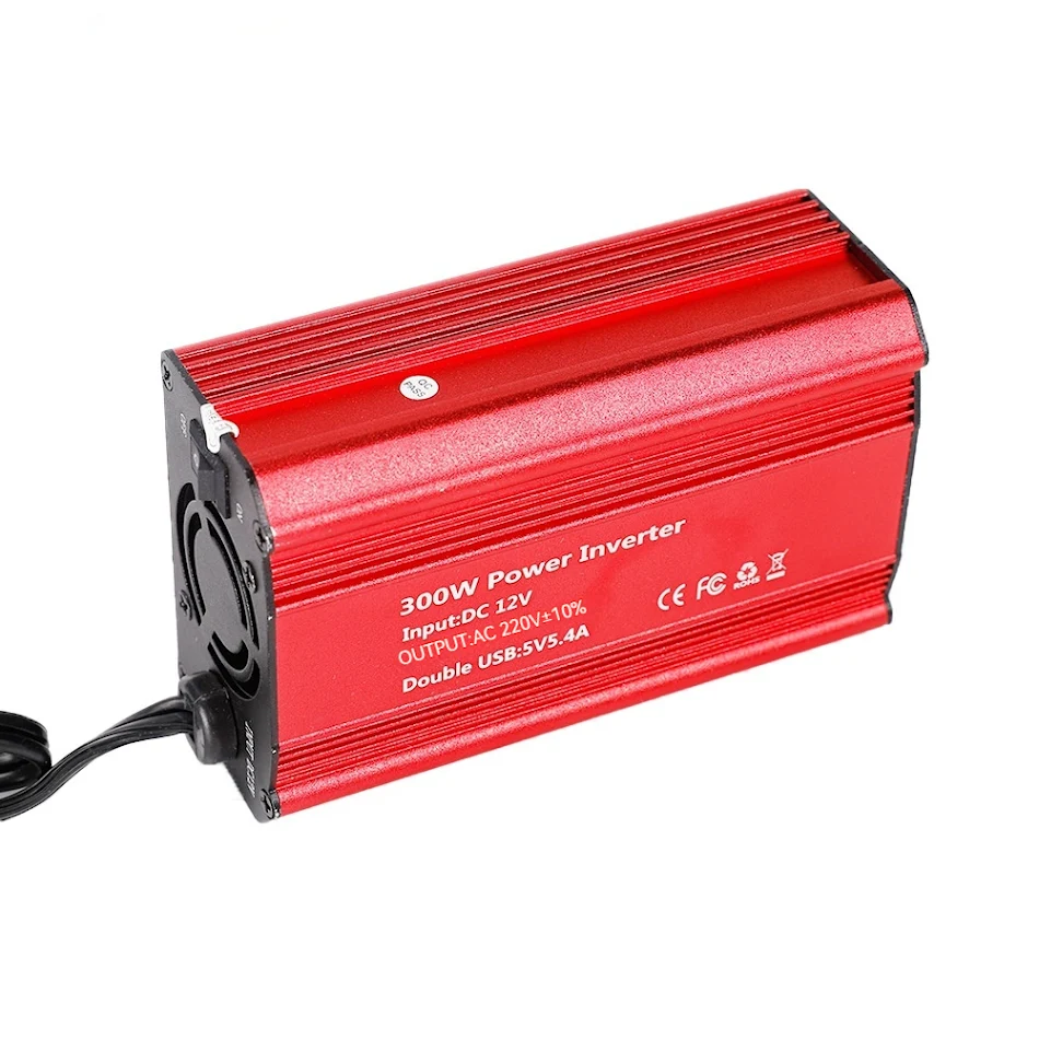 Onduleur de voiture à onde modifiée 300W en alliage d'aluminium. Adaptateur d'alimentation pour booster la puissance. Chargez vos appareils en voiture.