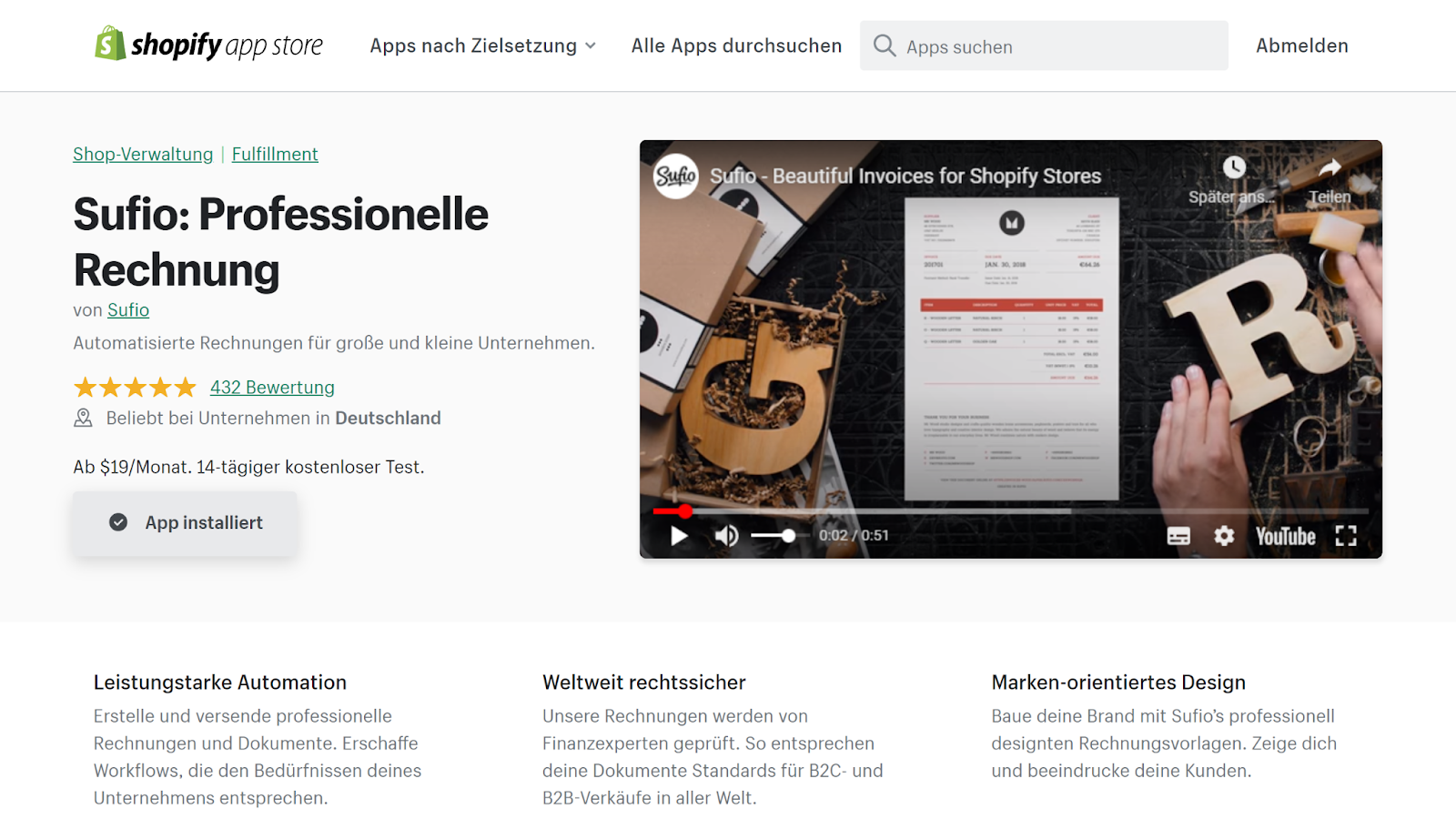 Shopify Rechnungen erstellen mit Sufio aus dem Shopify App Store