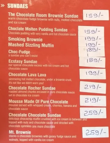 The Chocolate Room menu 