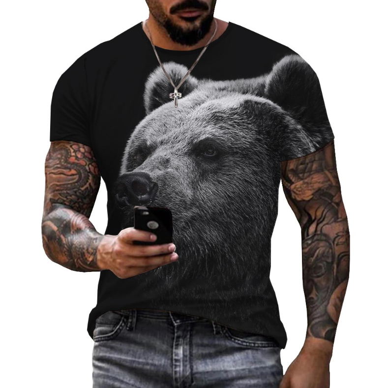 T-shirt Casual Col Rond Impression Numérique Européenne et Américaine Confort et Style au Quotidien Pour un Look Moderne et Polyvalent