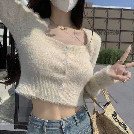 Title 5, Square Collar Gentle Style Slim Fit Womens Kni...