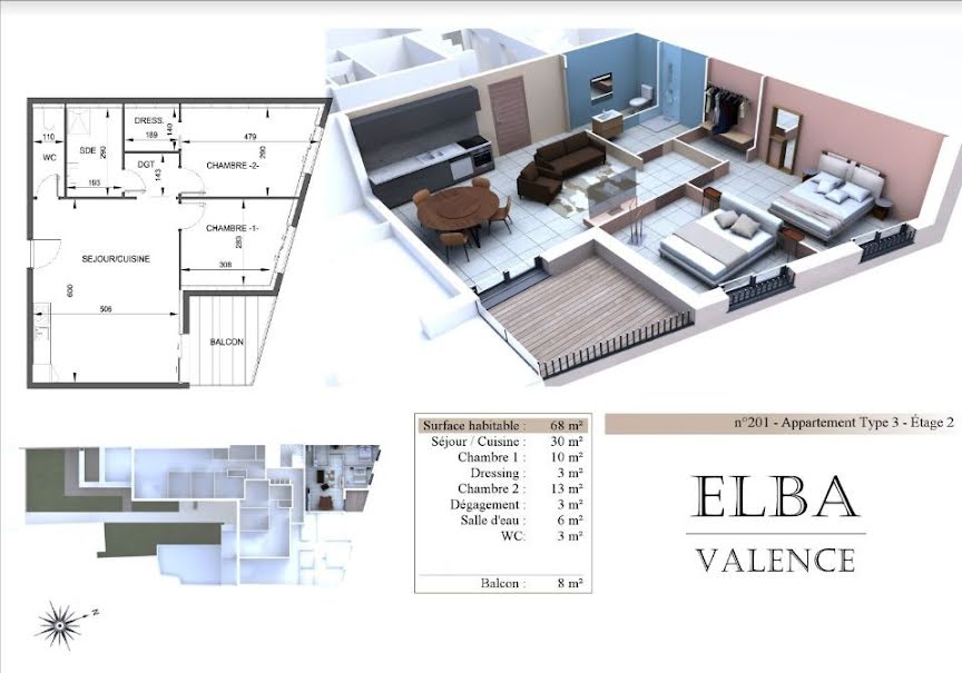 Vente appartement 3 pièces 68 m² à Valence (26000), 255 000 €