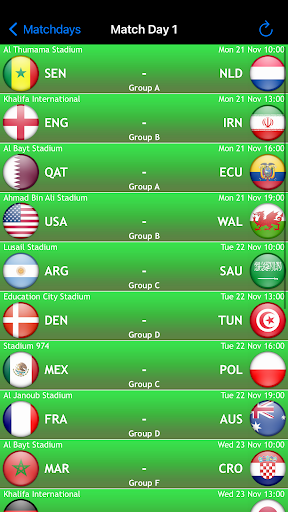 Screenshot World Football Calendar 2022