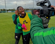 Banyana Banyana striker Thembi Kgatlana in jovial mood with the team in Wellington, New Zealand this week