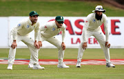 Dean Elgar, Faf du Plessis and Hashim Amla of South Africa during day 3 of the 2nd Castle Lager Test match between South Africa and Sri Lanka at St George's Park on February 23, 2019 in Port Elizabeth, South Africa. 