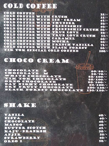 Cafe Tik Tok menu 