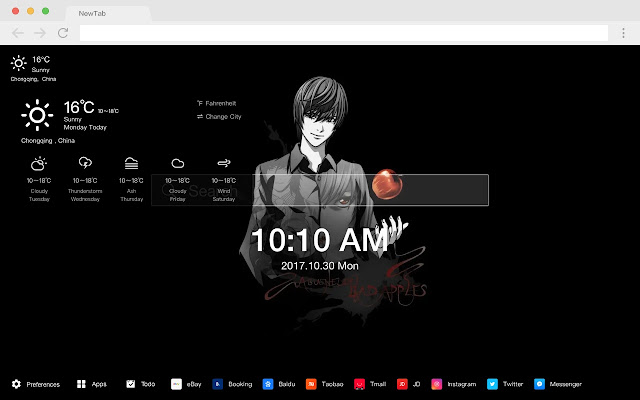 Yagami Light Pop HD Anime New Tab Page Theme