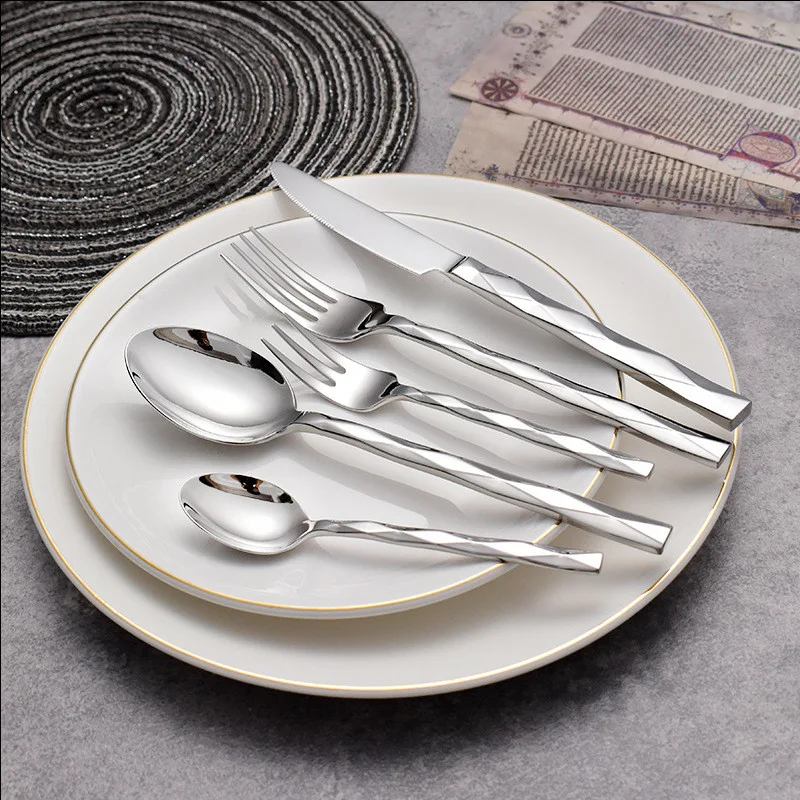 Featured Square Handle Knife Fork and Spoon Set for Hotel Restaurant and Home Elegant and Functional Cutlery Perfect for