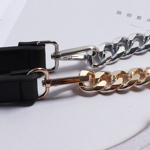 Title 11, Womens leather belt with lock, thick chain, el...