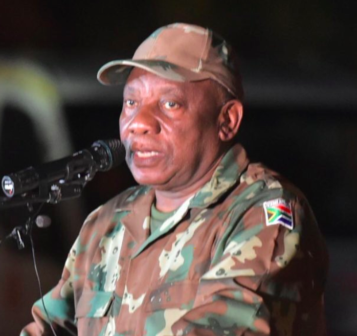 As Commander-in-Chief of the country's armed forces, President Cyril Ramaphosa wore a camouflage overall when he addressed members of the defence force ahead of the 21-day lockdown.