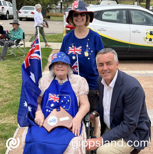 Local MP Darren Chester with Beryl Morris and her daughter Christine Morris at the Wellington Shire citizenship ceremony on Australia Da