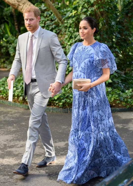 Prince Harry, Duke of Sussex and Meghan, Duchess of Sussex with King Mohammed VI of Morocco, during an audience at his residence on February 25, 2019 in Rabat, Morocco.