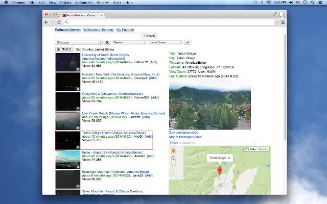 World Webcams, Camera Search chrome extension