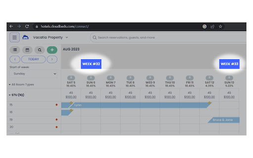 Display Week Number on Cloudbeds