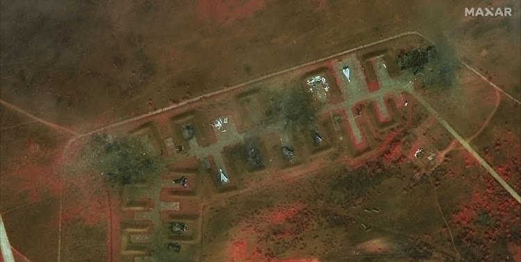 An infrared overview of aircraft at Saki base after an attack, in Novofedorivka, Crimea, August 10 2022. Picture: MAXAR TECHNOLOGIES/REUTERS