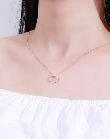 Star Geometric Moon Pendant Necklac - 3