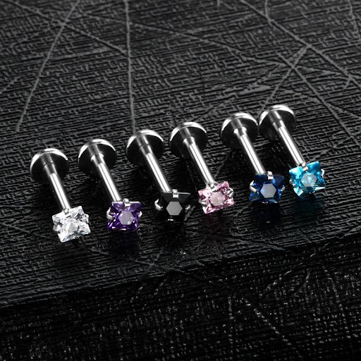 Title 1, Labret Carré en Acier Inoxydable avec Zircon In...