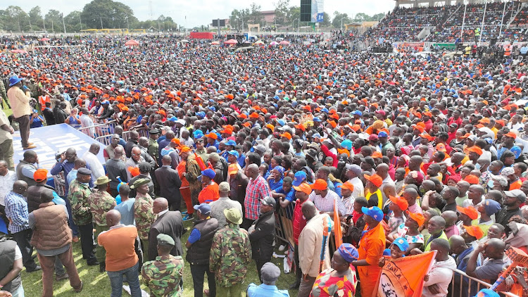 Azimio presidential candidate Raila Odinga at Bukhungu Stadium, Kakamega County on August 3,2022.