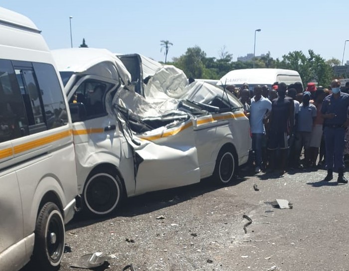 The taxi crushed by a bakkie that plunged off the N3 in Durban city centre on November 14 2020.