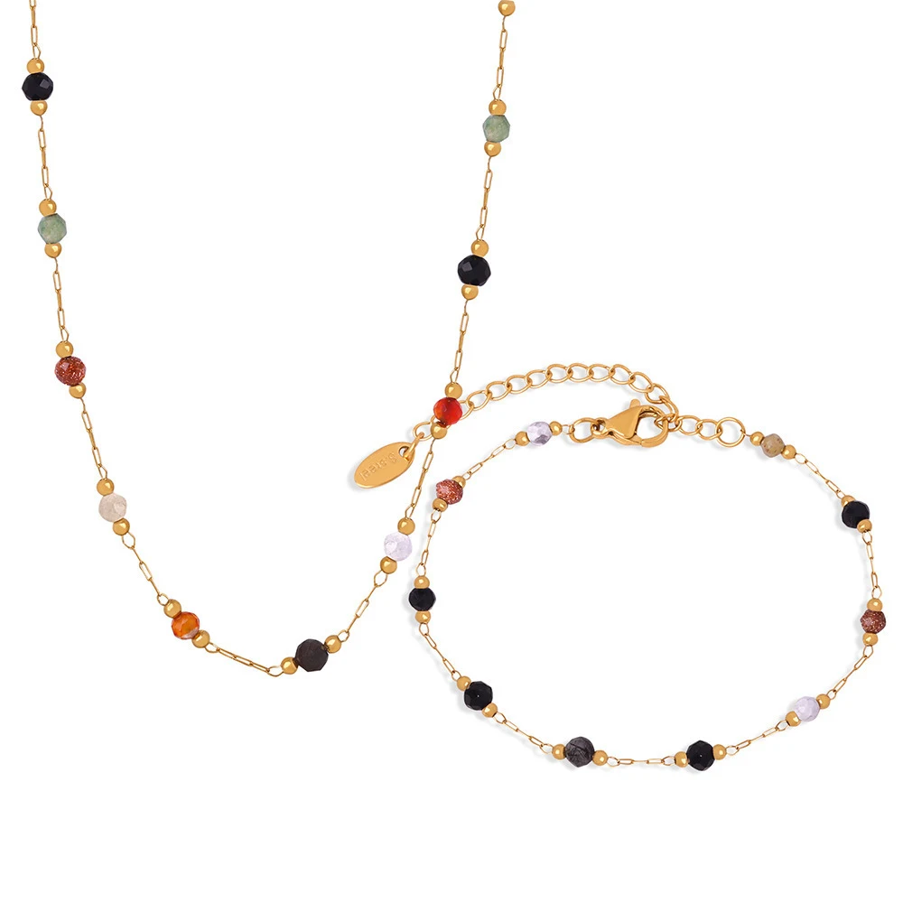 Title 2, Natuursteen stiksel design ketting, titanium st...