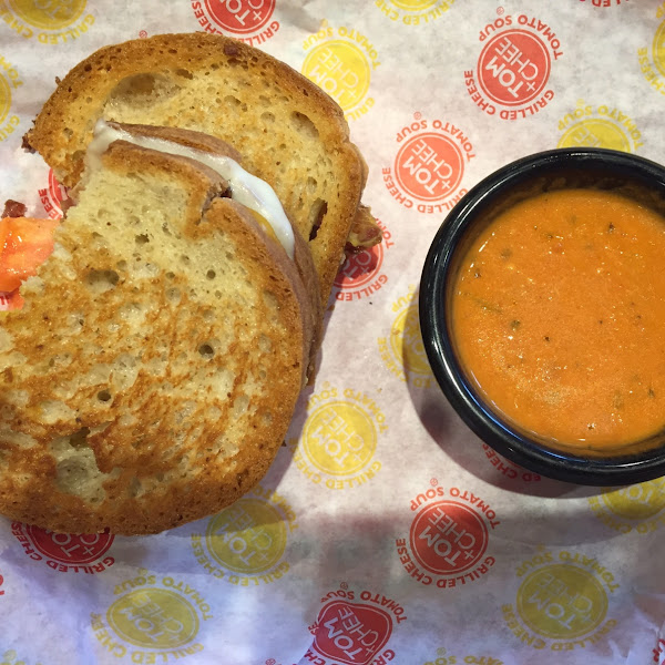 Tom & Chee on gluten-free bread (Udi's) with a little tomato soup dipper