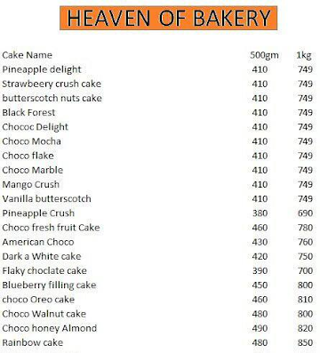 Heaven Of Bakery menu 