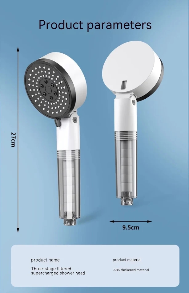 Pommeau de douche à filtre suralimenté Robinet de baignoire Chauffe-eau Pur Eau Maison Bain Élimination du chlore Ski