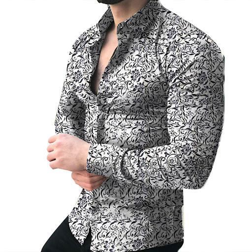 Title 4, Lapel printed long-sleeved casual floral shirt ...
