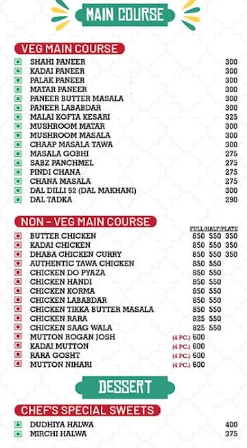 Dilli92 menu 