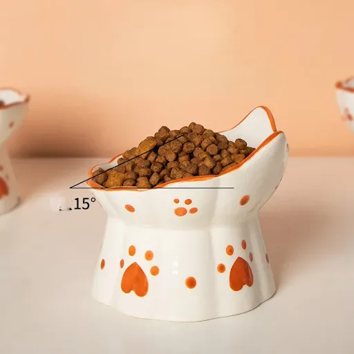 Cat Ceramic Food Bowl Elevated Pet Drinking Eating Feeders Small Puppy Dogs Snack Water Bowls Set Cats Feeding Accessori