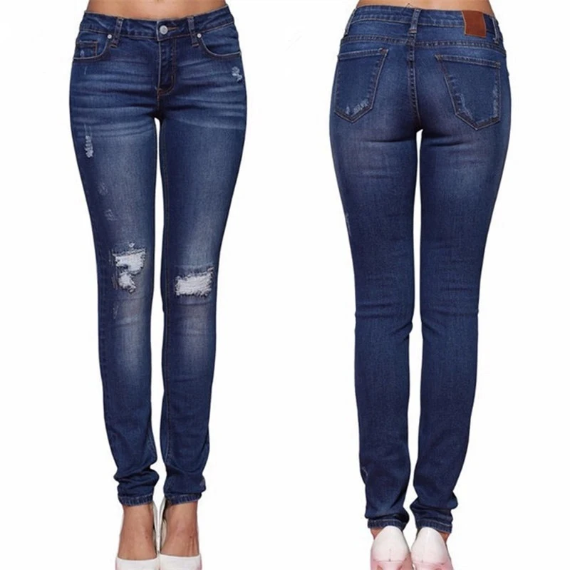 Jeans skinny strappati elasticizzati da donna, per un look alla moda e confortevole, perfetti per esaltare la tua figura con stile e praticità.