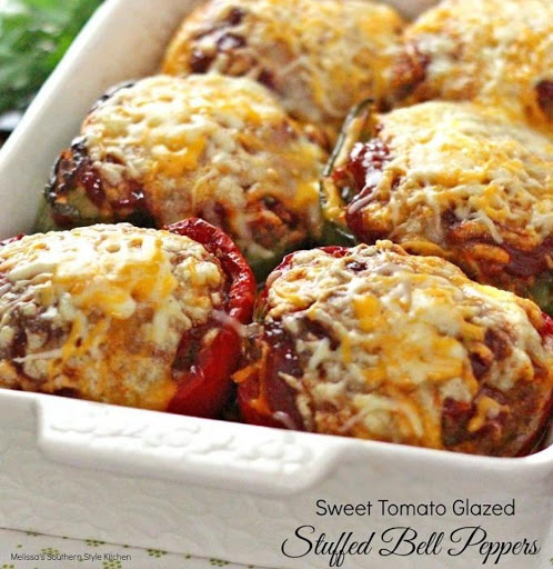 Sweet Tomato Glazed Stuffed Bell Peppers