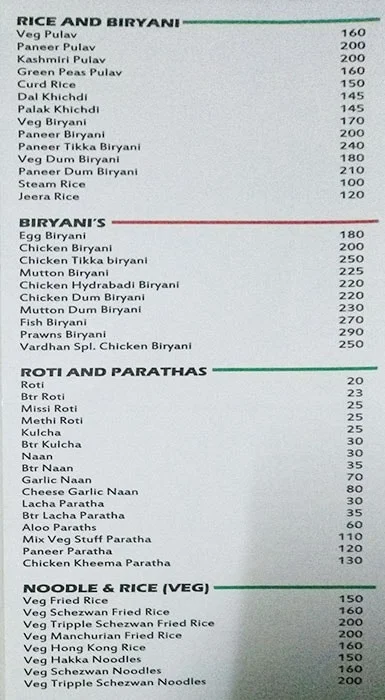 Vardhan Restaurant and Bar menu 