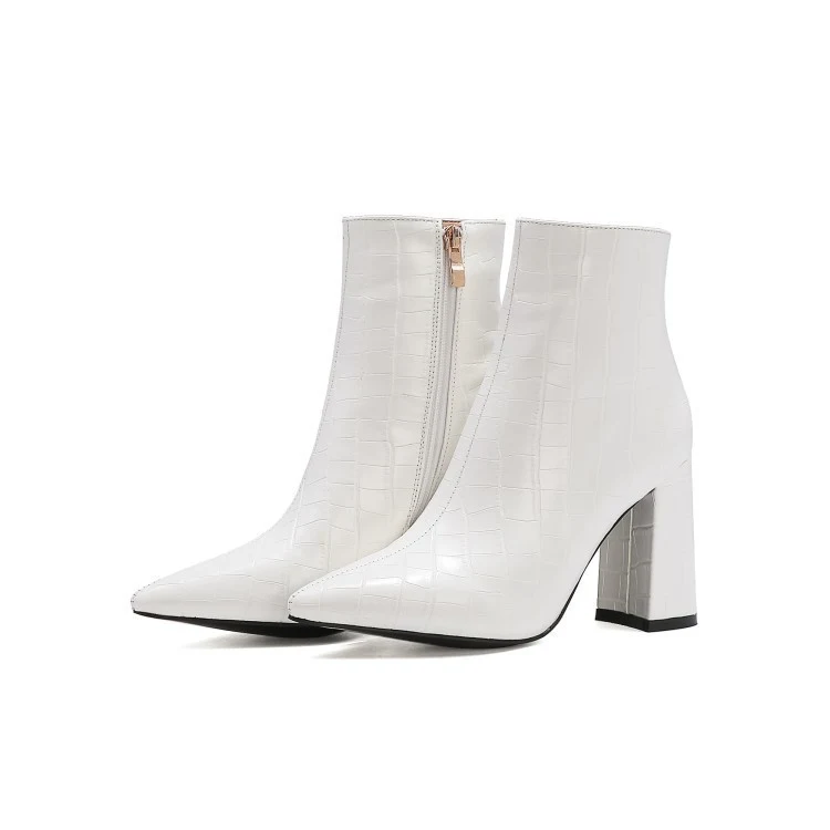Title 4, Stone Print Block Pointed Toe High Heel Boots f...