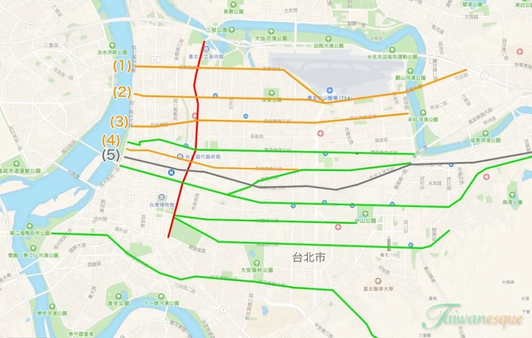 台北市内東西へ延びる道路