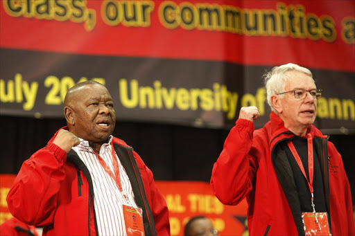 July 08,2015. YOUNG IDEAS: SACP general secretary Blade Nzimande and Jeremy Cronin at the party’s third special congress in Soweto. Pic: Vathiswa Ruselo. © Sowetan.