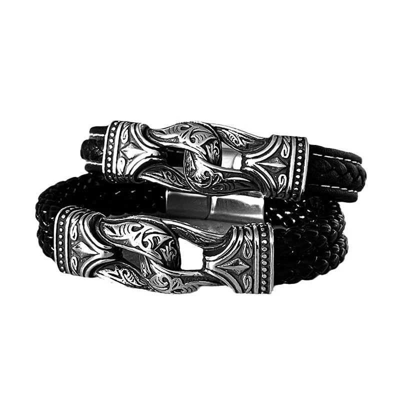 Title 1, Vintage Armband aus Titanstahl mit Lederschnitz...