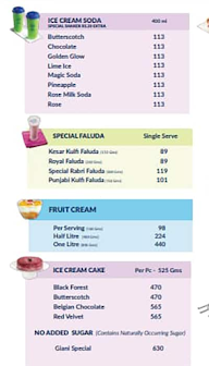 Giani's Ice Cream menu 1