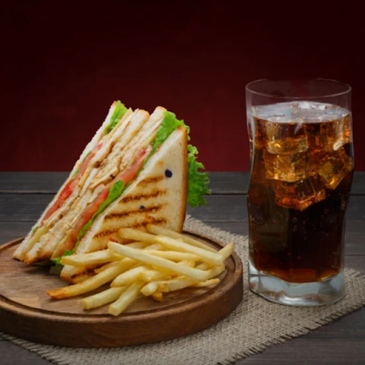 Club Veg Cheese Bomb Sandwich FrenchFries 250gms Masala ThumsUp 300ml