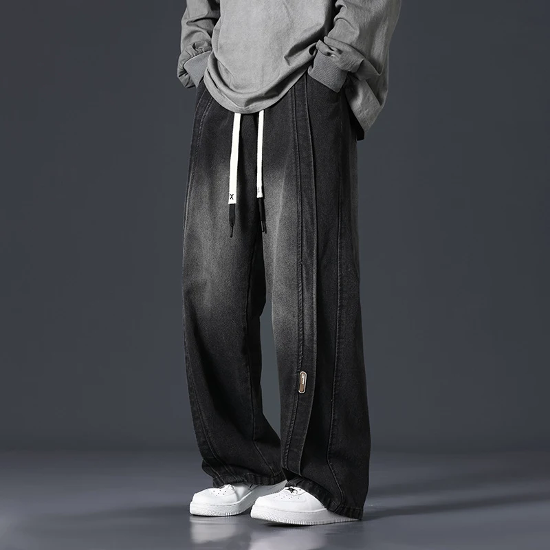 Calças Jeans Oversized Retro Patchwork Masculinas Lavadas Conforto e Estilo Vintage Despojadas e Modernas Jeans Soltas para um Visual Único