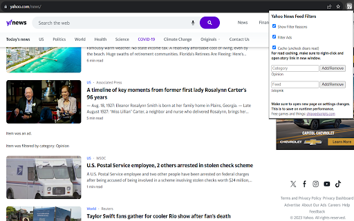 Yahoo! News Feed Filter