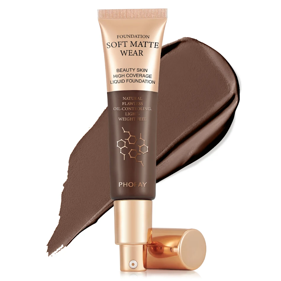 PHOFAY Full Coverage Foundation voor een perfecte huid. Verbergt onvolkomenheden, egaliseert de teint en zorgt voor een vlekkeloze, langdurige afwerking.