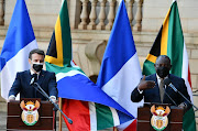 Emmanuel Macron and Cyril Ramaphosa during the French president's visit to SA in May 2021.