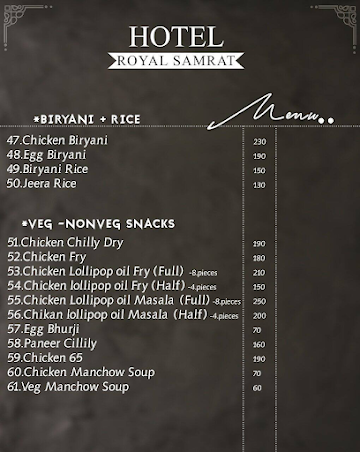 Royal Samrat Hotel menu 